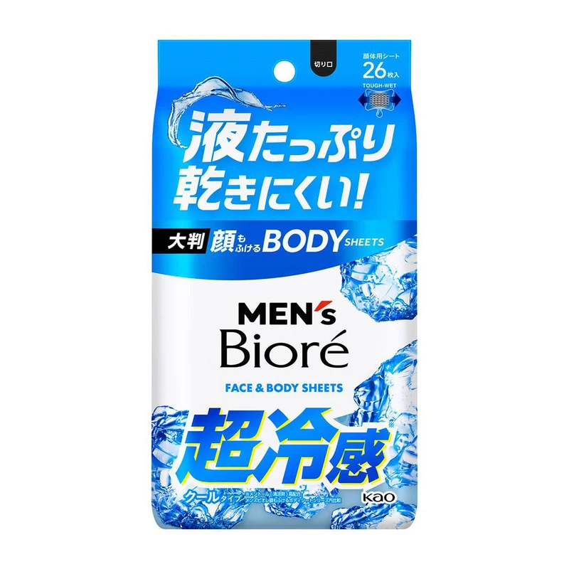 Mens Biore Face and Body Wipes Cool Type 26 Sheets