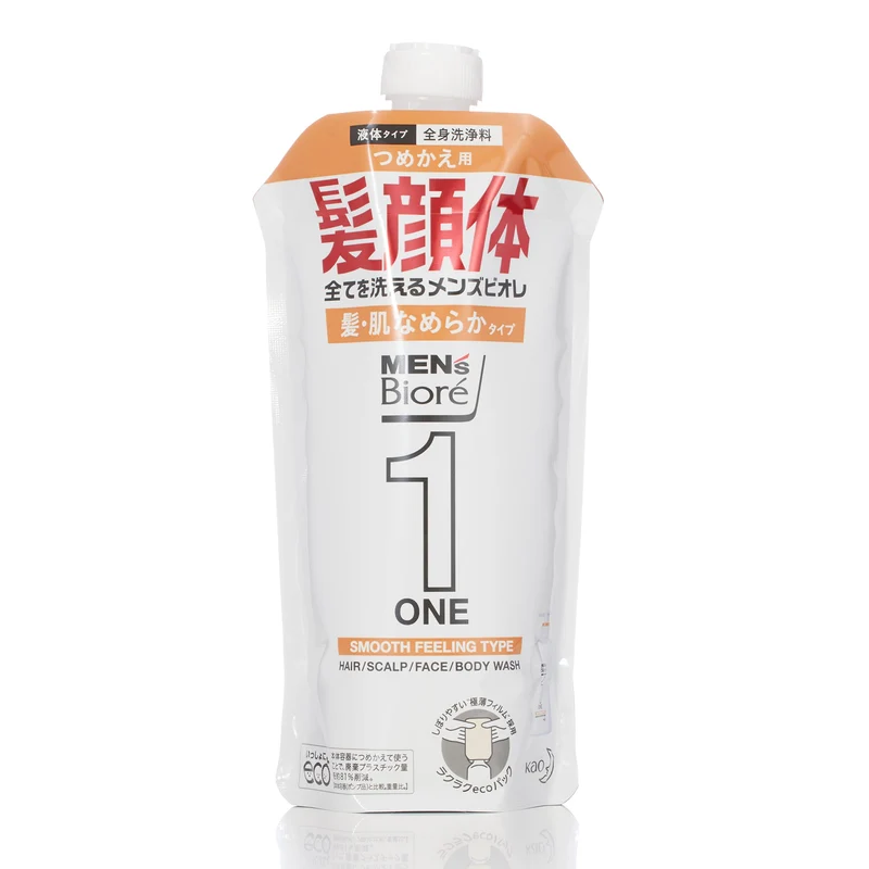 Mens Biore ONE All In One Hair Body Wash Smooth Refill 340ml