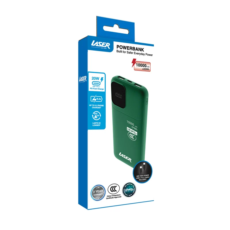 Laser 10000mAh LiFePO4 20W Power Bank (Deep Green)