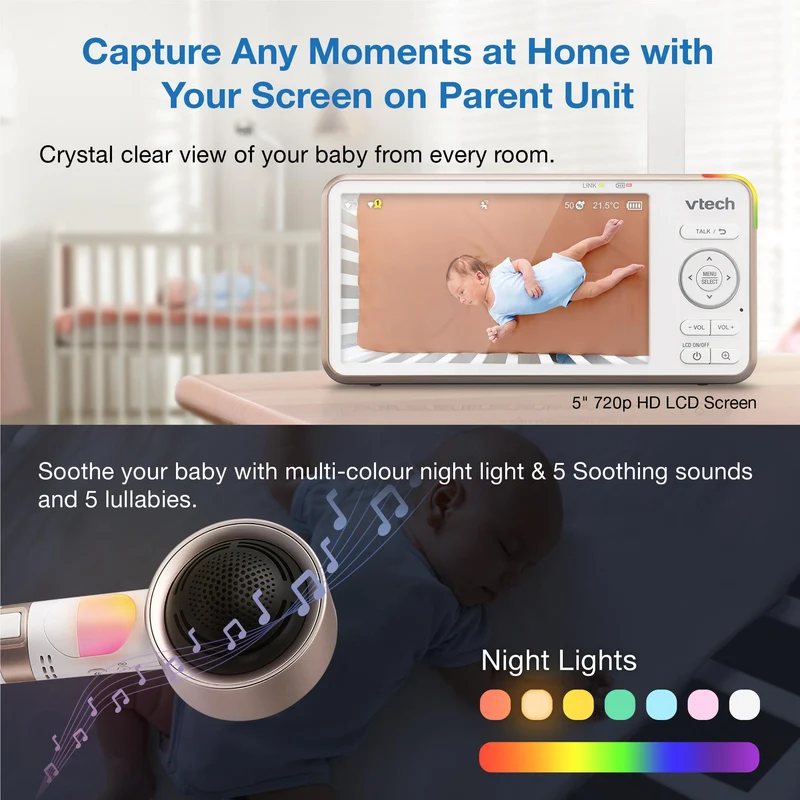 VTech V-Care 2 5” Smart Non-Contact Well-Being Baby Monitor with Remote Access