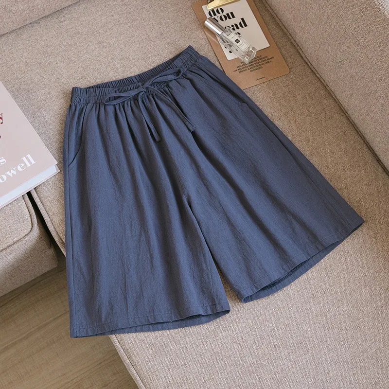Short en Coton Ample à Taille Élastique avec Cordon