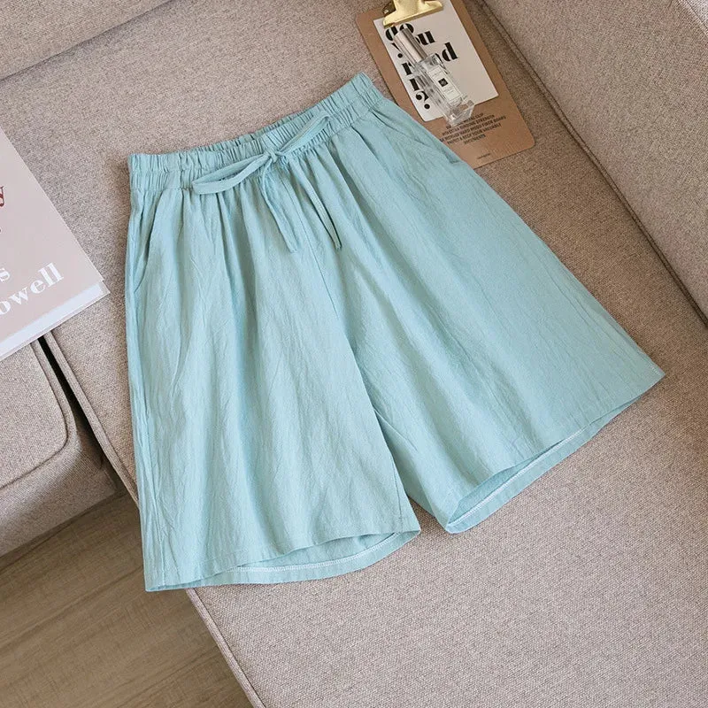 Short en Coton Ample à Taille Élastique avec Cordon