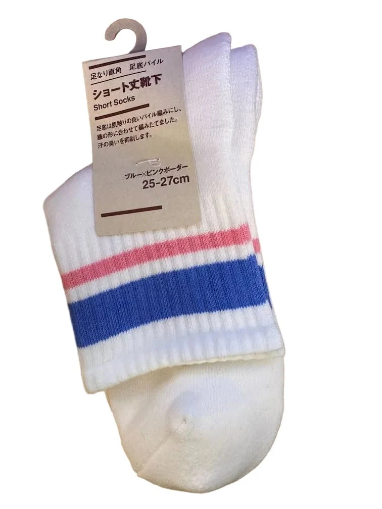 LAWSON x MUJI collaboration short socks line blue pink border