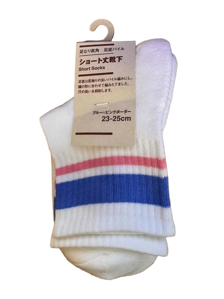 LAWSON x MUJI collaboration short socks line blue pink border