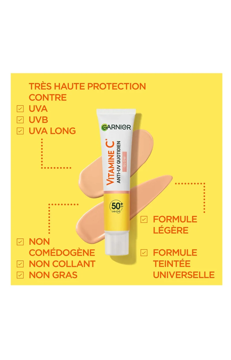 Fluide anti-tâches SPF 50+ - Glow - Vitamine C - Visage - 40 ml