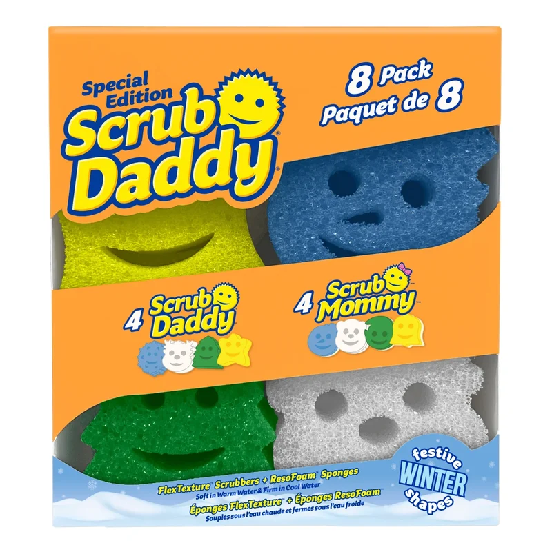 SCRUB DADDY - Paquet de 8 Tampons à Récurer Édition des Fêtes