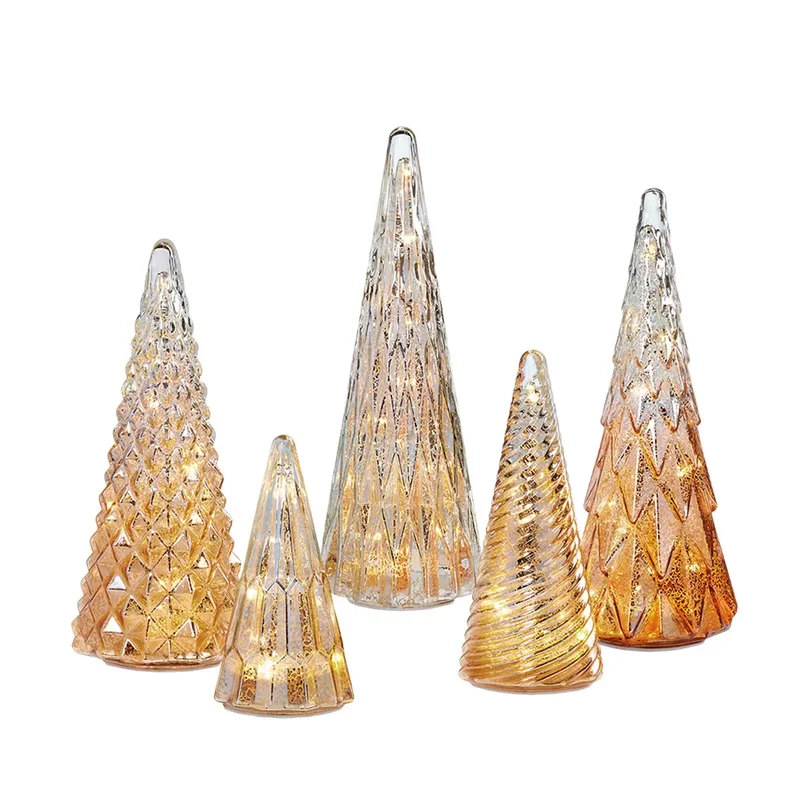 Ensemble de 5 Sapins en Verre à DEL
