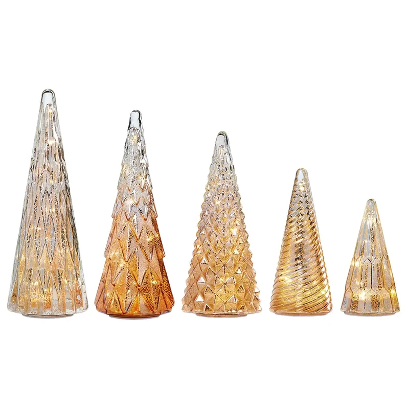 Ensemble de 5 Sapins en Verre à DEL