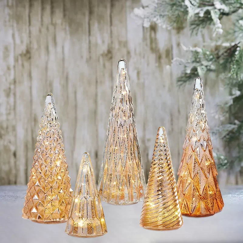 Ensemble de 5 Sapins en Verre à DEL