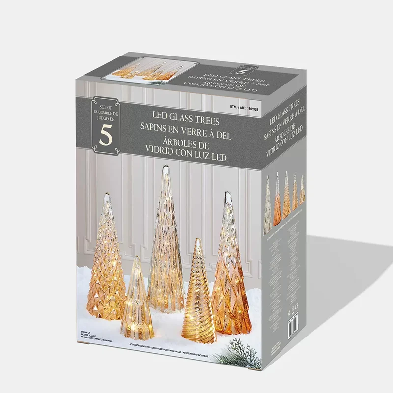 Ensemble de 5 Sapins en Verre à DEL