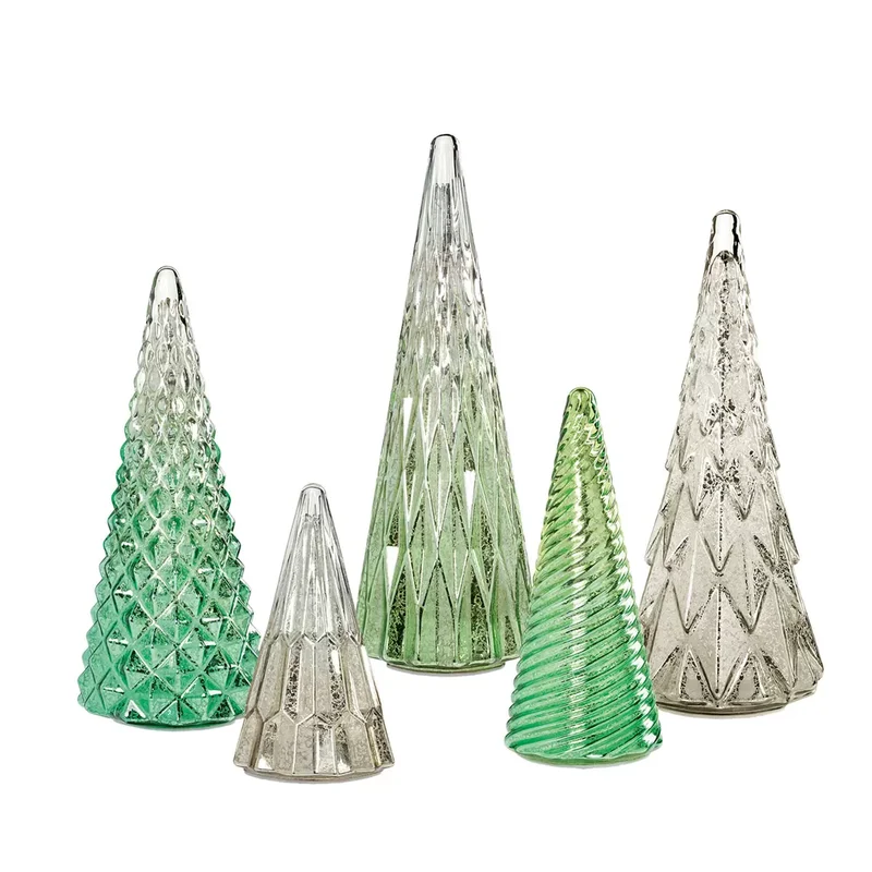 Ensemble de 5 Sapins en Verre à DEL