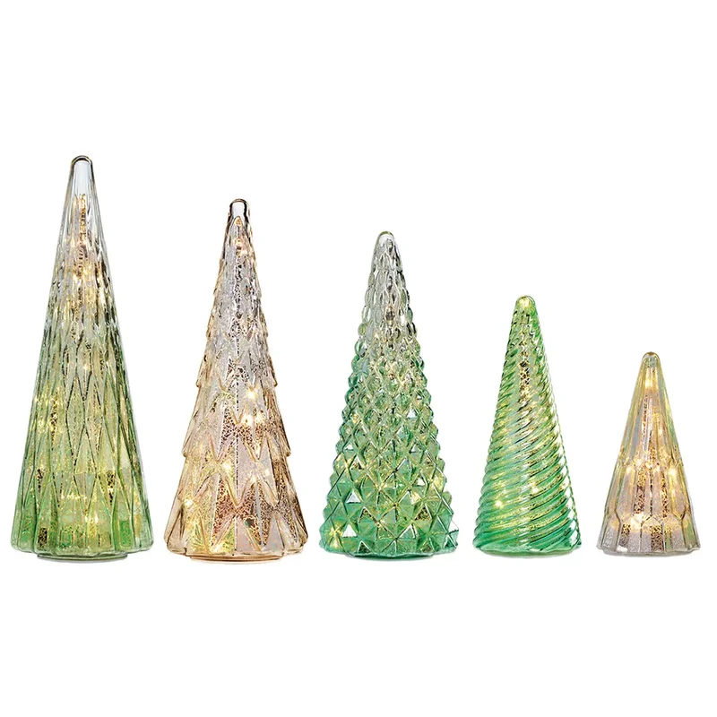 Ensemble de 5 Sapins en Verre à DEL