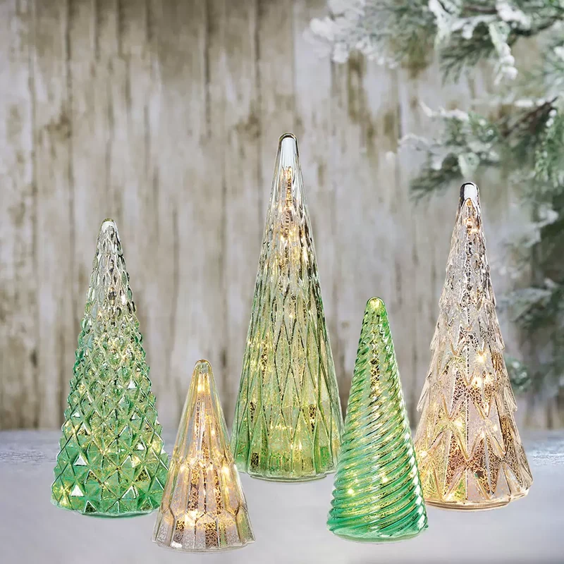 Ensemble de 5 Sapins en Verre à DEL