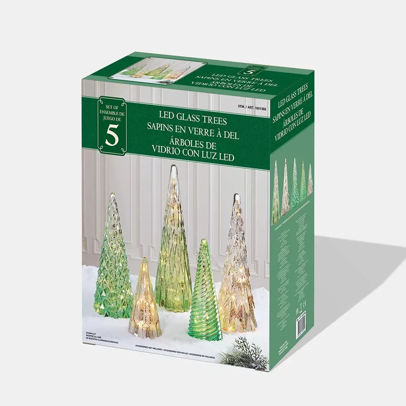 Ensemble de 5 Sapins en Verre à DEL