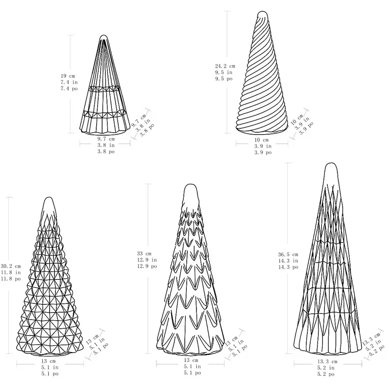 Ensemble de 5 Sapins en Verre à DEL