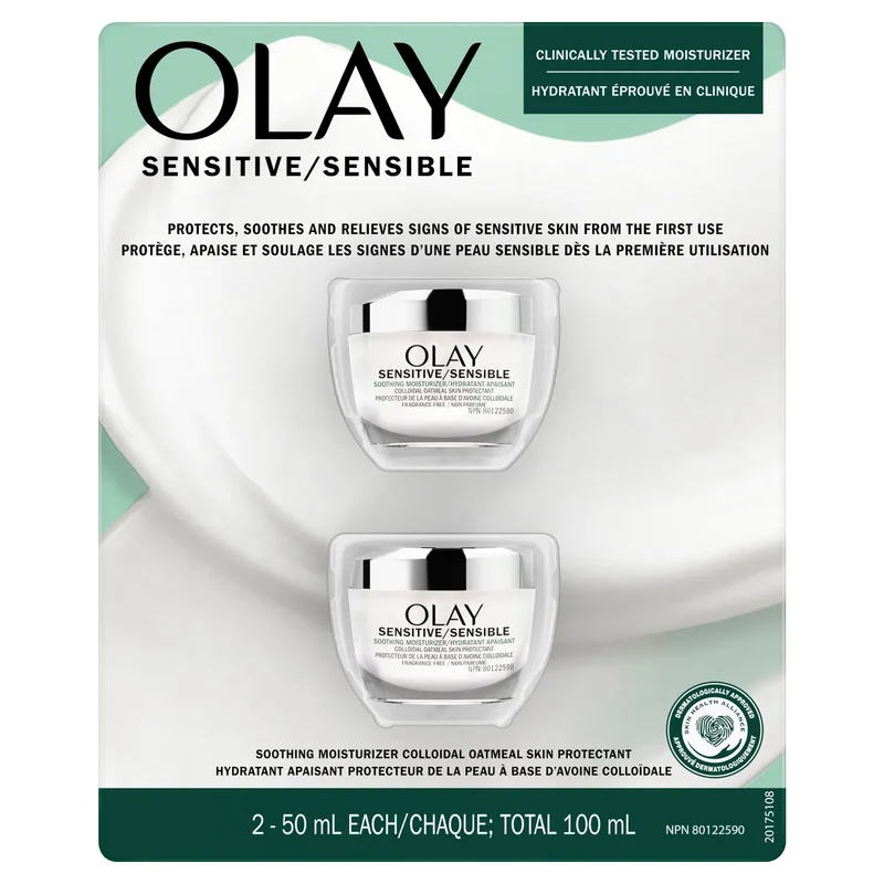 OLAY - Ensemble de 2 Hydratants Apaisant Protecteur de la Peau à Base d'Avoine Colloïdale