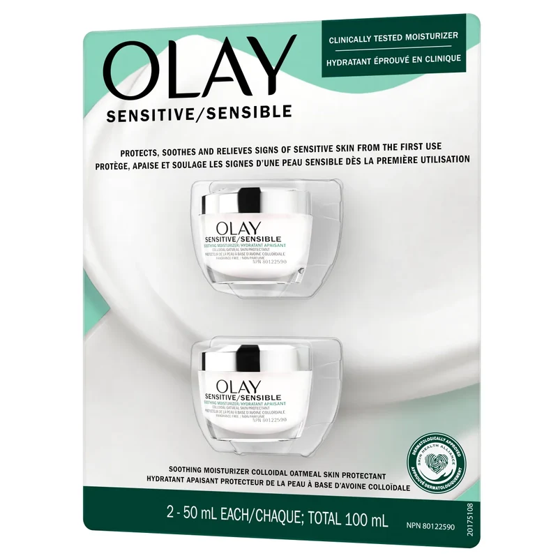 OLAY - Ensemble de 2 Hydratants Apaisant Protecteur de la Peau à Base d'Avoine Colloïdale
