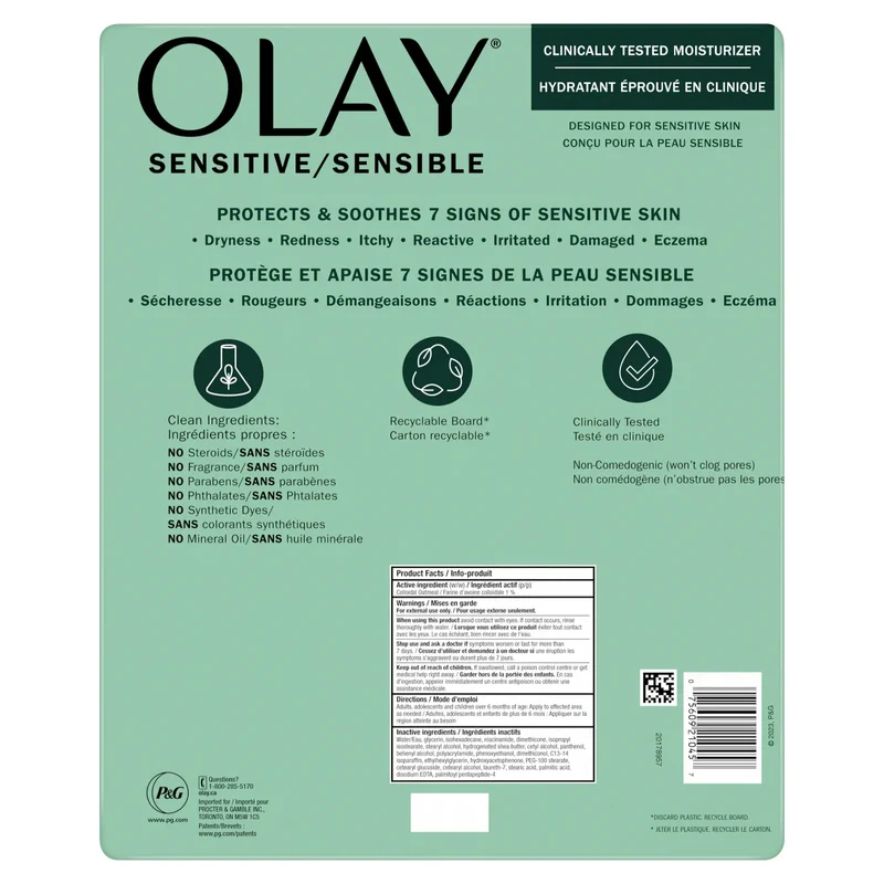 OLAY - Ensemble de 2 Hydratants Apaisant Protecteur de la Peau à Base d'Avoine Colloïdale