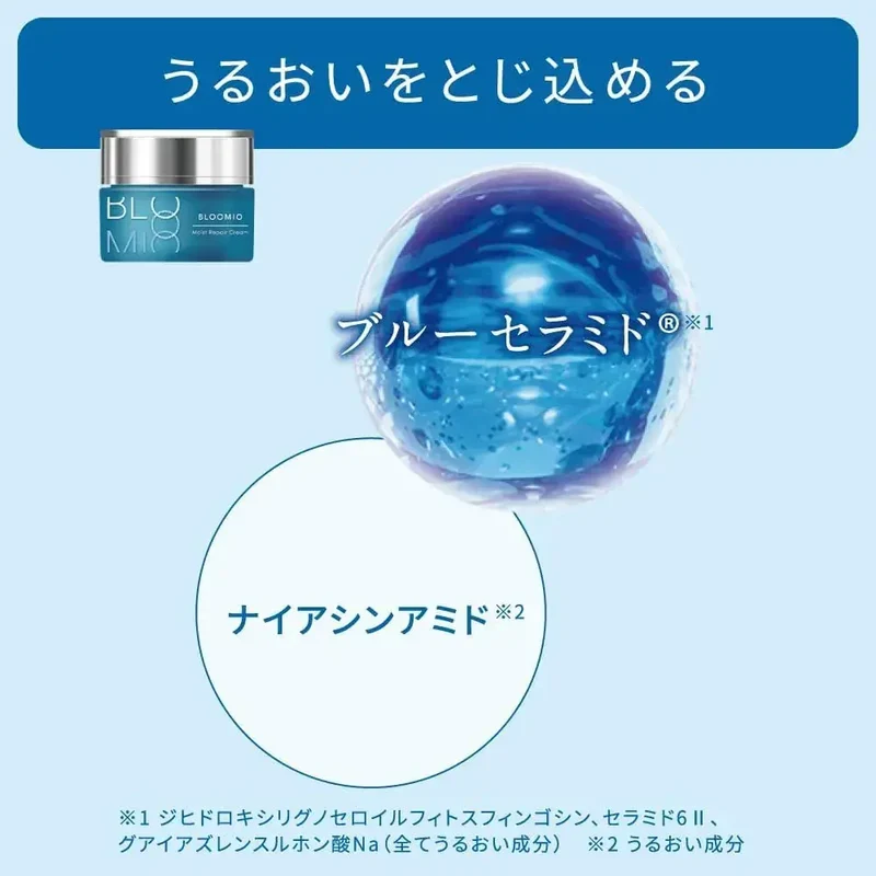 Bloomio Hydrating Repair Cream Blue Ceramide Niacinamide 1.1 oz