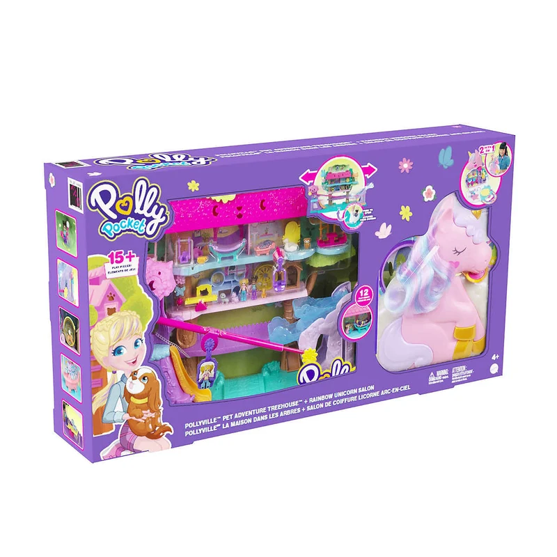 POLLY POCKET - Pollyville la Maison dans les Arbres et Salon de Coiffure Licorne Arc-en-Ciel