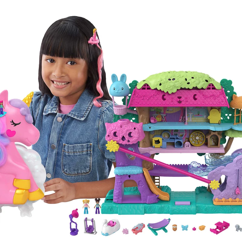 POLLY POCKET - Pollyville la Maison dans les Arbres et Salon de Coiffure Licorne Arc-en-Ciel