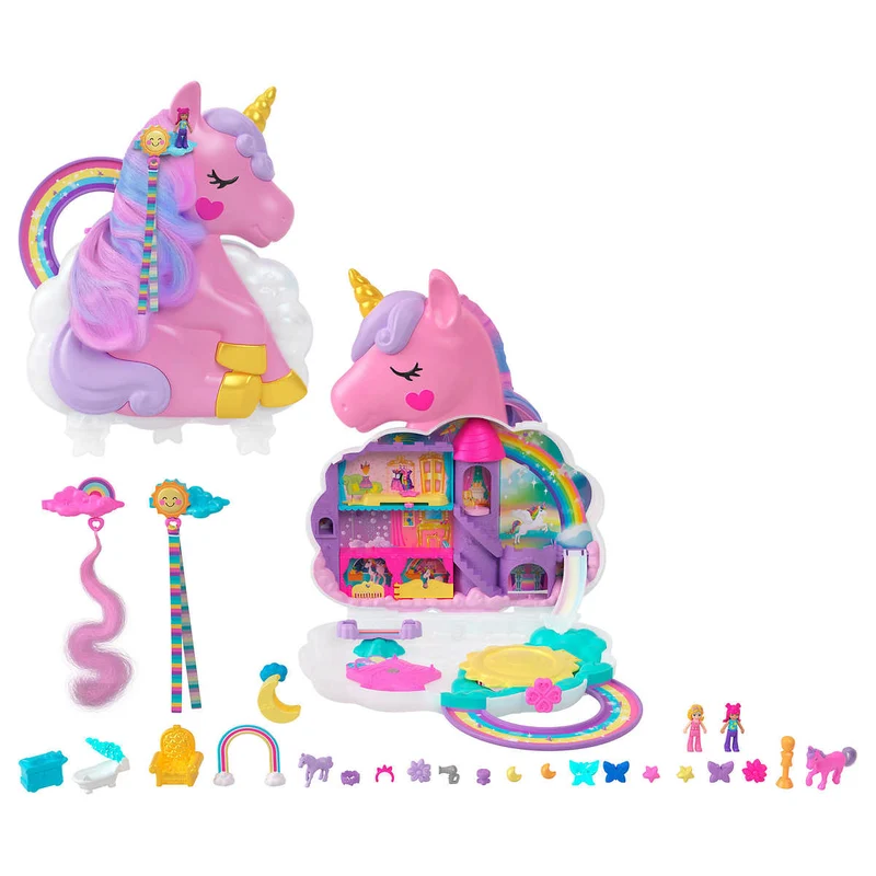 POLLY POCKET - Pollyville la Maison dans les Arbres et Salon de Coiffure Licorne Arc-en-Ciel