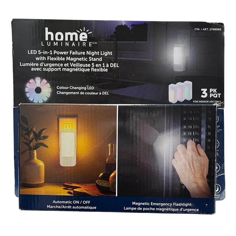 HOME LUMINAIRE - Ensemble de 3 Lumières d'Urgence et Veilleuse 5 en 1 à DEL avec Support Magnétique Flexible