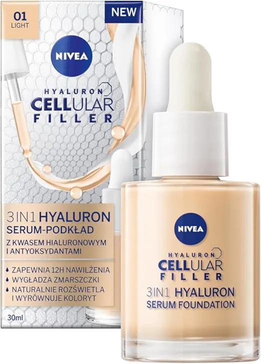 NIVEA 3-in-1 hyaluronserum foundation licht 01 , anti-aging foundation met serum (30 ml)