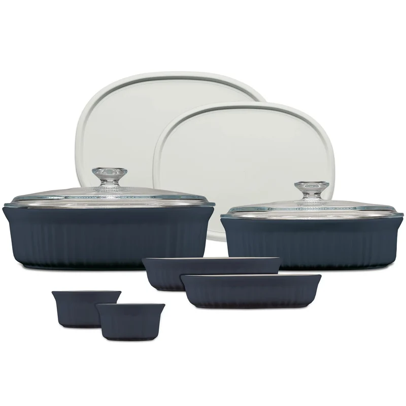 CORNINGWARE - Ensemble de Plats de Cuisson avec Couvercles en Verre et en Plastique French Colors, 10 Pièces