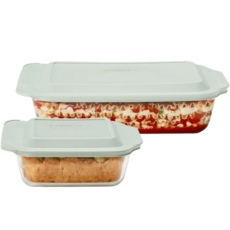 PYREX - Ensemble de 2 Plats en Verre Profonds avec Couvercles