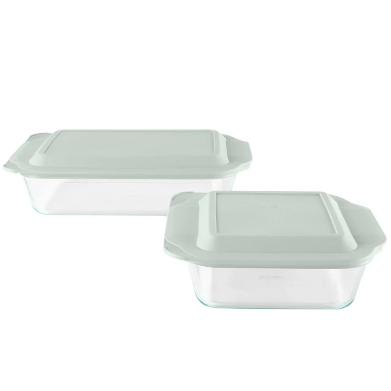 PYREX - Ensemble de 2 Plats en Verre Profonds avec Couvercles