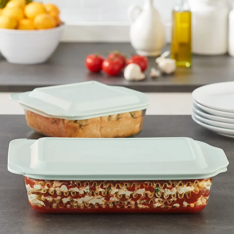 PYREX - Ensemble de 2 Plats en Verre Profonds avec Couvercles