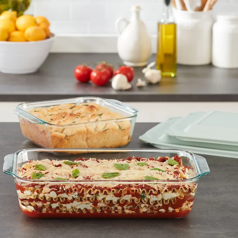PYREX - Ensemble de 2 Plats en Verre Profonds avec Couvercles