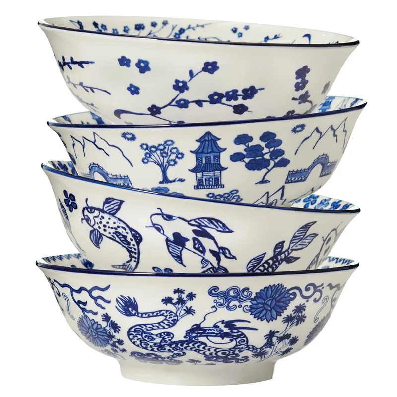 MAISON NEUVE - Ensemble de 4 Bols en Porcelaine et 4 Paires de Baguettes