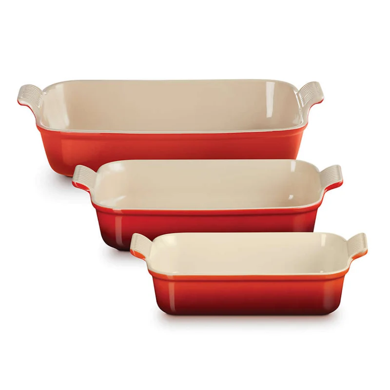 LE CREUSET - Ensemble de 3 Plats Rectangulaires en Céramique