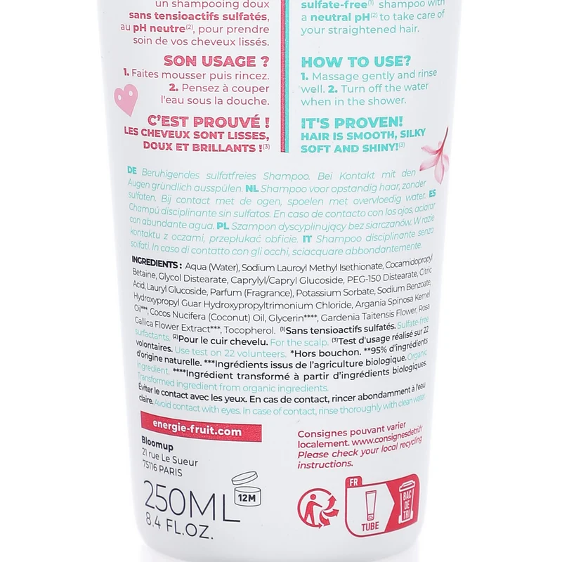 Shampoing disciplinant huile de monoï rose et argan