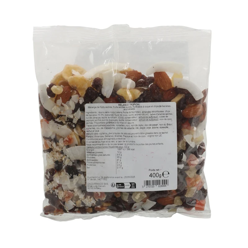 Sachet de fruits secs mélange tropical
