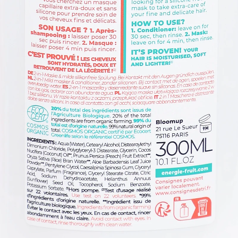Masque et démêlant douceur 2 en 1 pêche