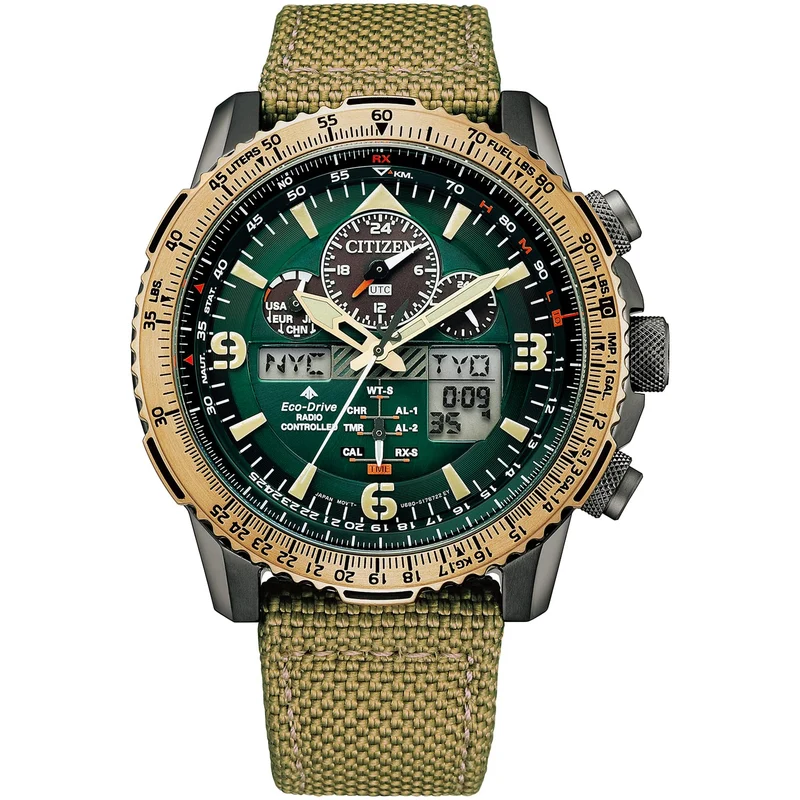 CITIZEN Promaster Eco Drive Radio Controlled Watch Aviation Slide Rule JY8074-11X Khaki