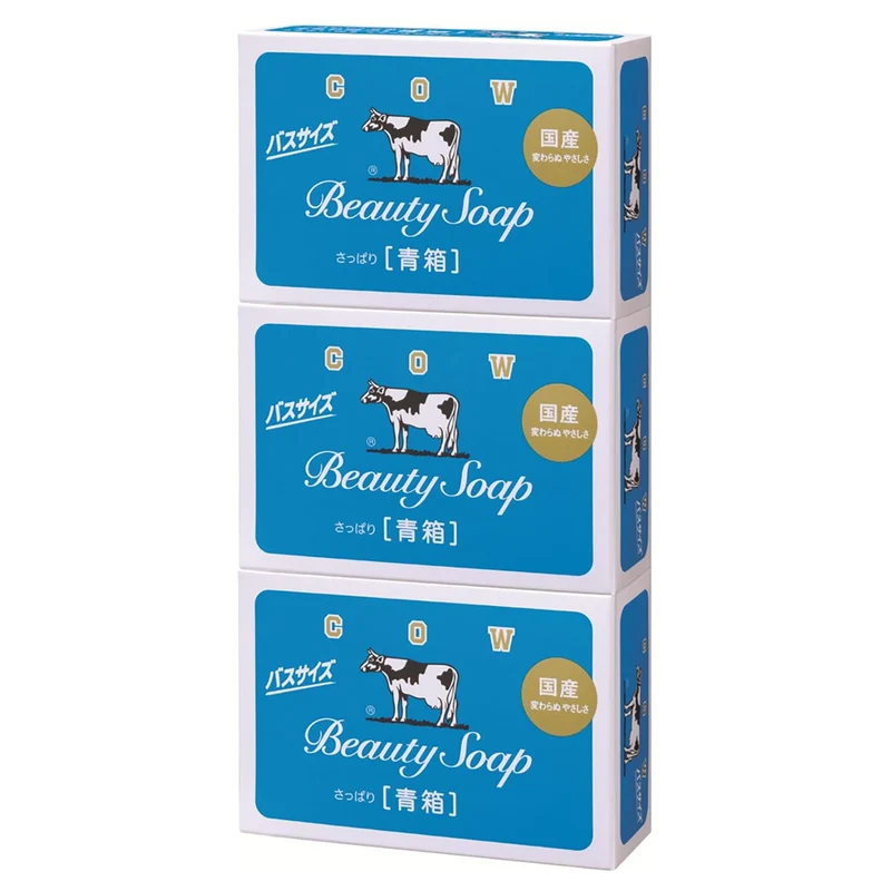 Cow Brand No Additives Blue Box Bath Soap 3-Pack for Moisturizing Skin