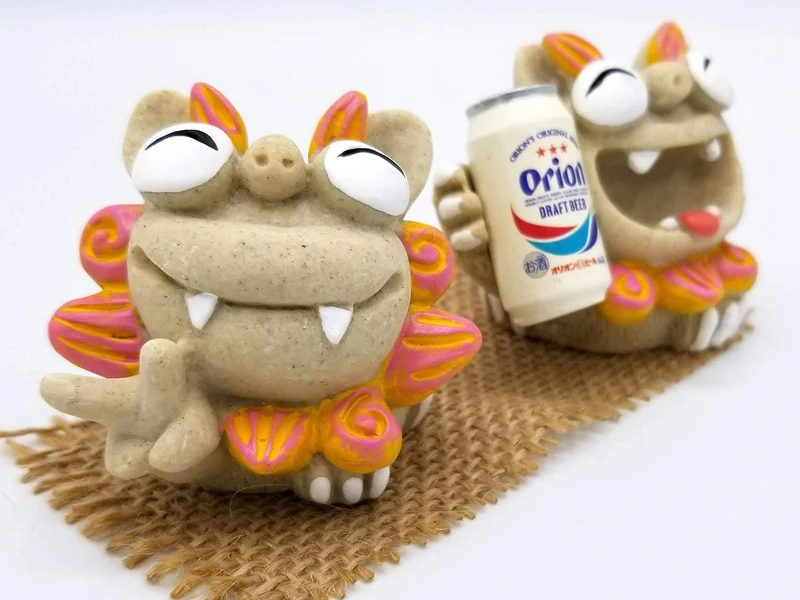 Okinawa Souvenir Shisa Orion Beer Cheers Big Laugh Pink