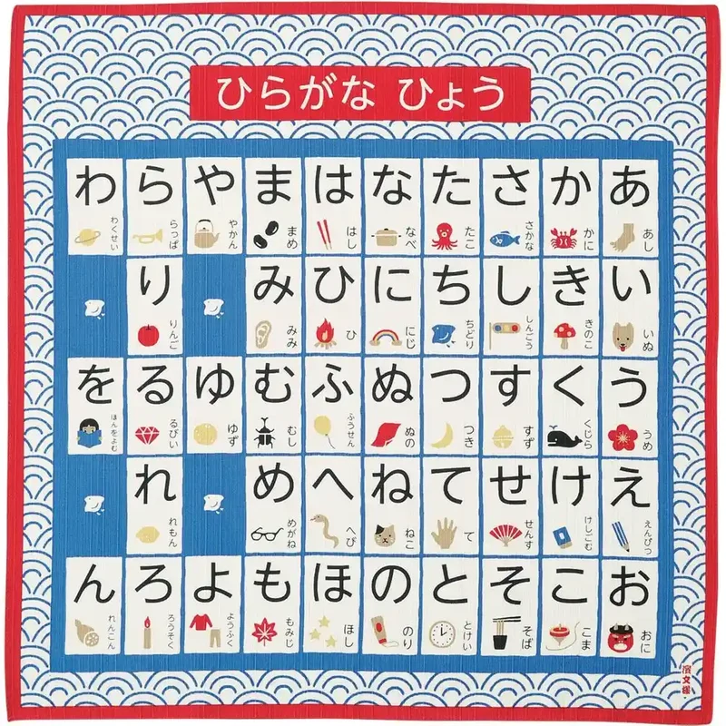 Hama Pattern Furoshiki 50Cm Japanese Hiragana Leopard Red