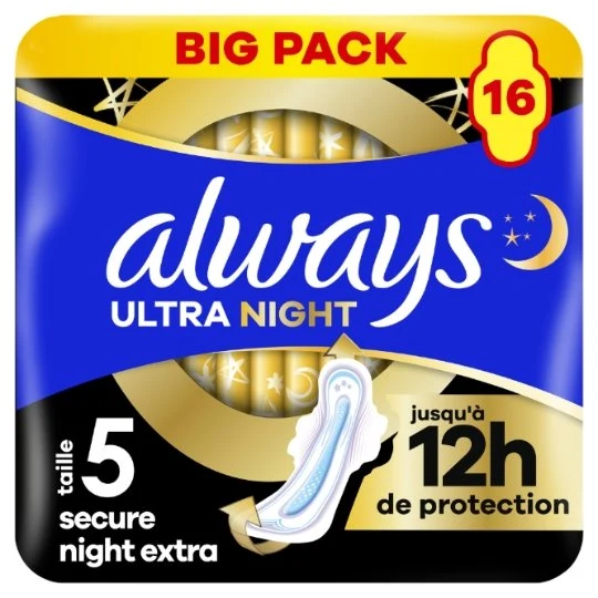 Serviettes hygiéniques Secure Night Extra T5 16 unités Always
