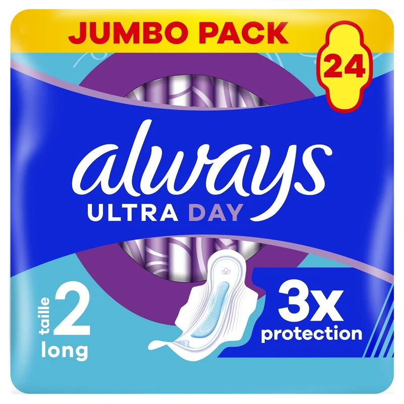 Serviettes hygiéniques Ultra Day Long T2 24 unités Always