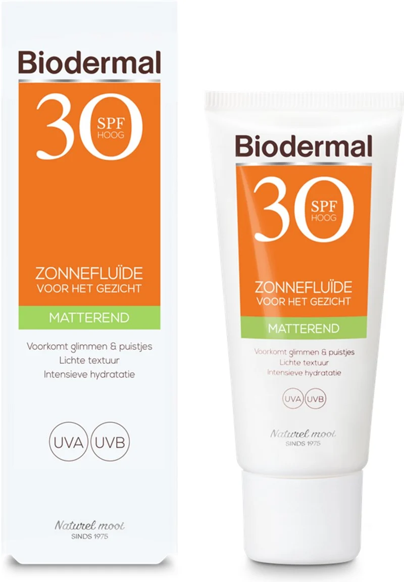 Biodermal Zonnebrand - Matterende Zonnefluïde voor het gezicht SPF 30 - 40ml