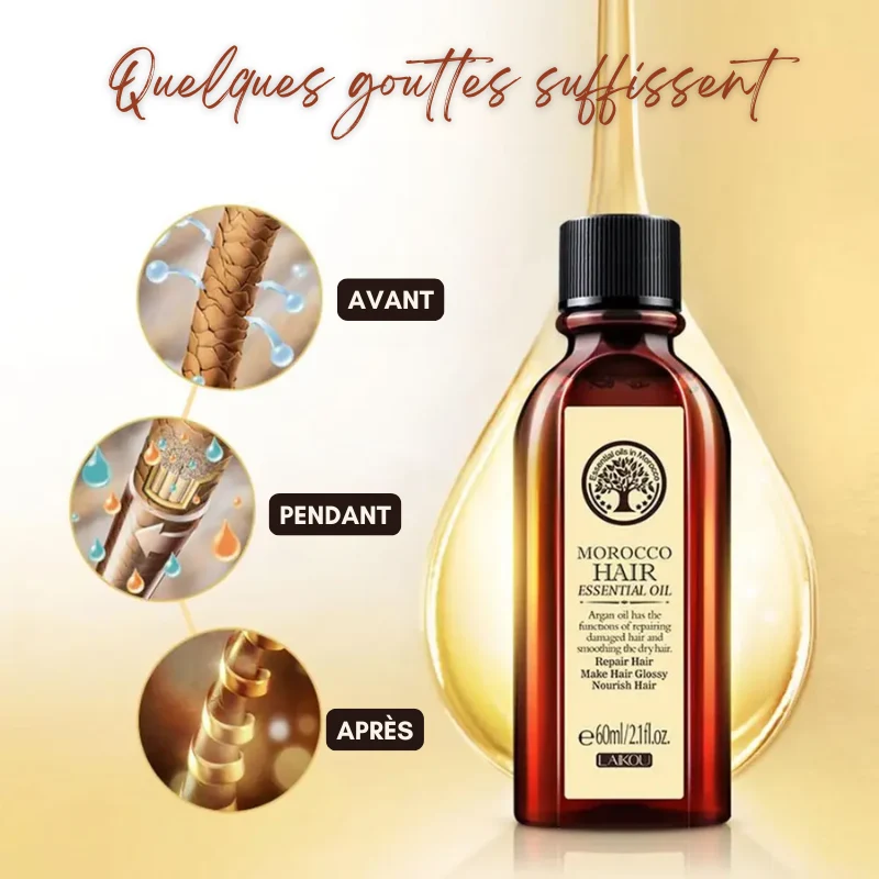Huile essentielle d'Argan Marocaine pour Cheveux Secs & Abîmés - 1 ACHETÉE = 1 OFFERTE