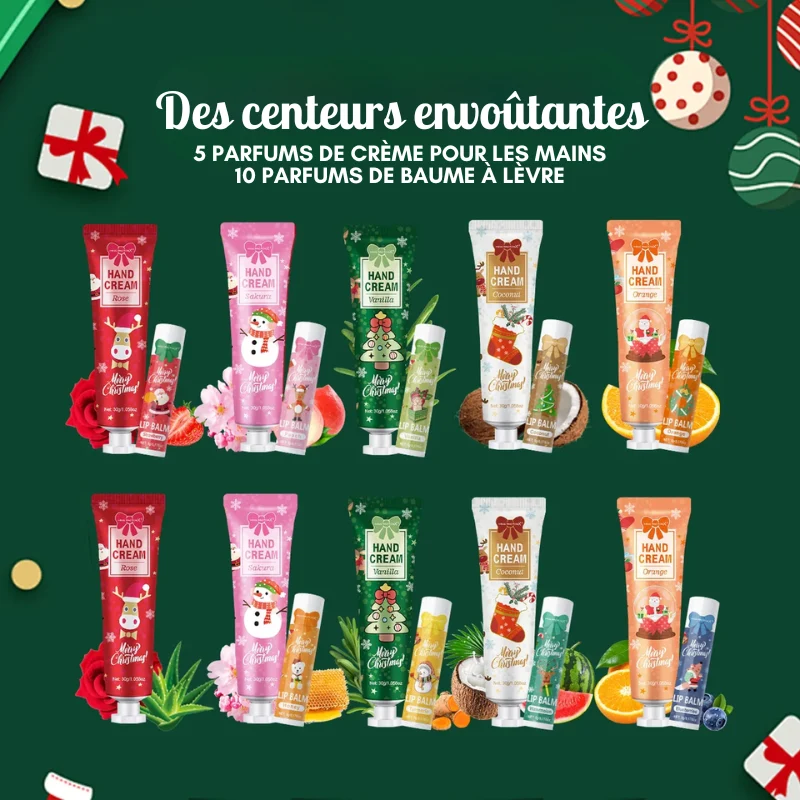 Coffret Idée Cadeau Noël - Crème pour les mains & Baume à lèvres 20PCS