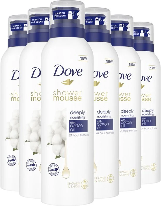 Dove Shower Mousse - Deeply Nourishing Cotton Oil - Verrijkt met katoenzaadolie - 6 x 200 ml
