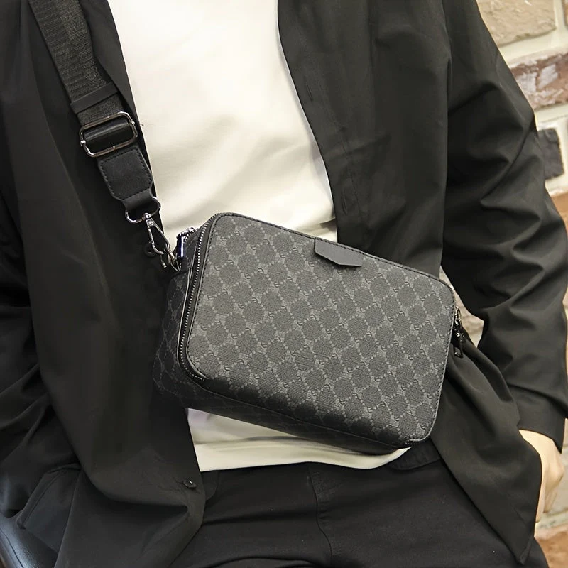 Borsa a Tracolla da Uomo | Streetstyle | Design a Quadri | Nero