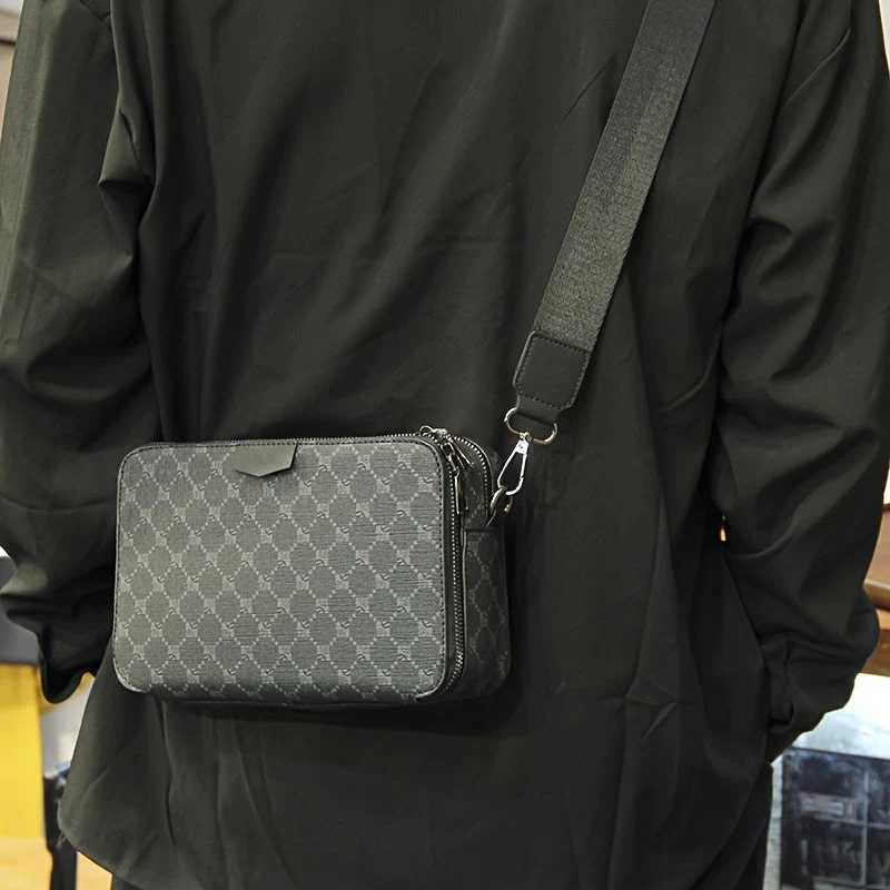 Borsa a Tracolla da Uomo | Streetstyle | Design a Quadri | Nero